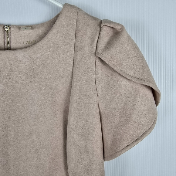 NWOT Calvin Klein Faux-Suede Tulip Sleeve Sheath Dress Light Pink Size 8 Bodycon - Picture 5 of 16